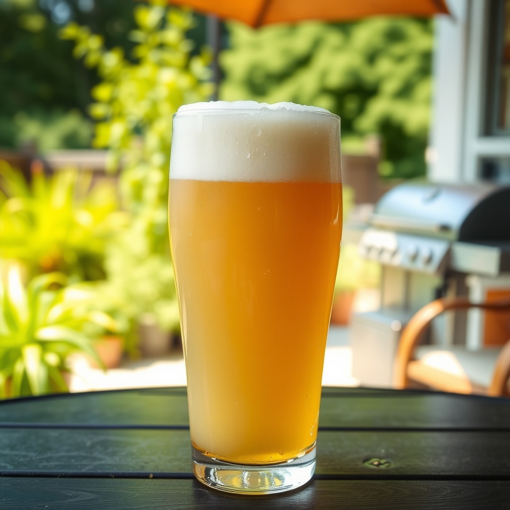 A refreshing glass of smooth cream ale on a patio, perfect for summer sipping.